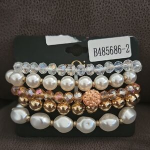 nOir Jewelry Pearl and Rose Gold Bracelet Set - Qty 5